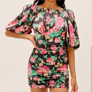 For Love & Lemons Jolie Puff Sleeve Floral Mini Dress Size Small